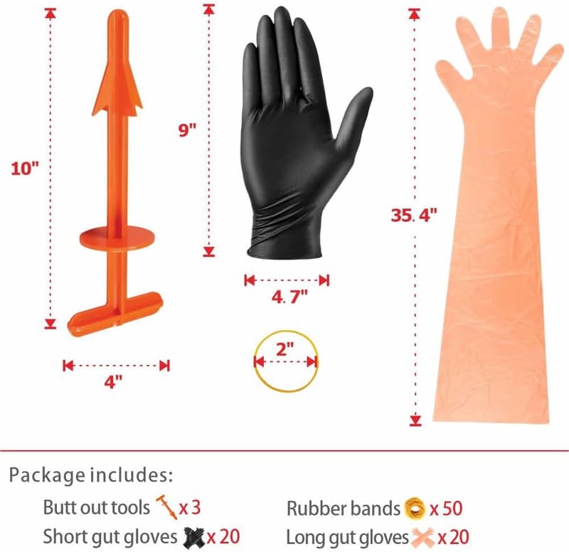 Deer Hunting Kit - Butt Out Tool, Gloves, Covers, Rubber Bands