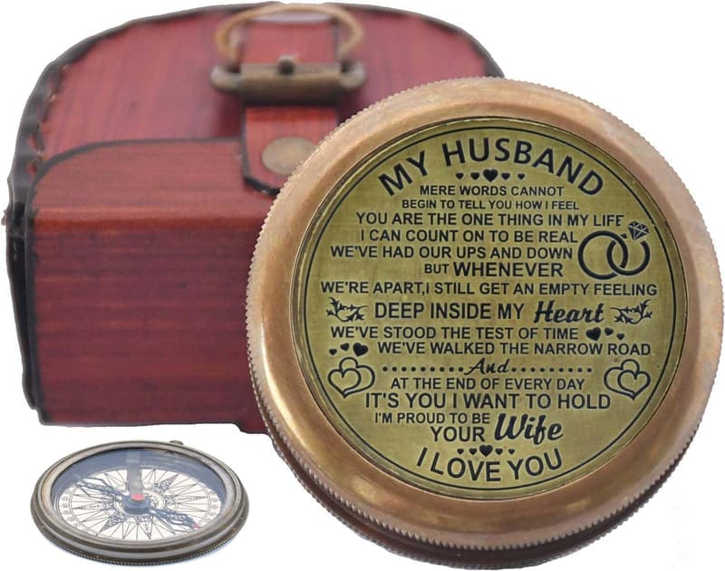 Romantic Engraved Brass Compass for Husband