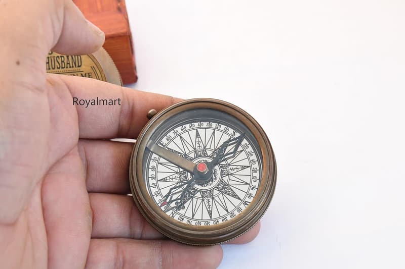 Romantic Engraved Brass Compass for Husband
