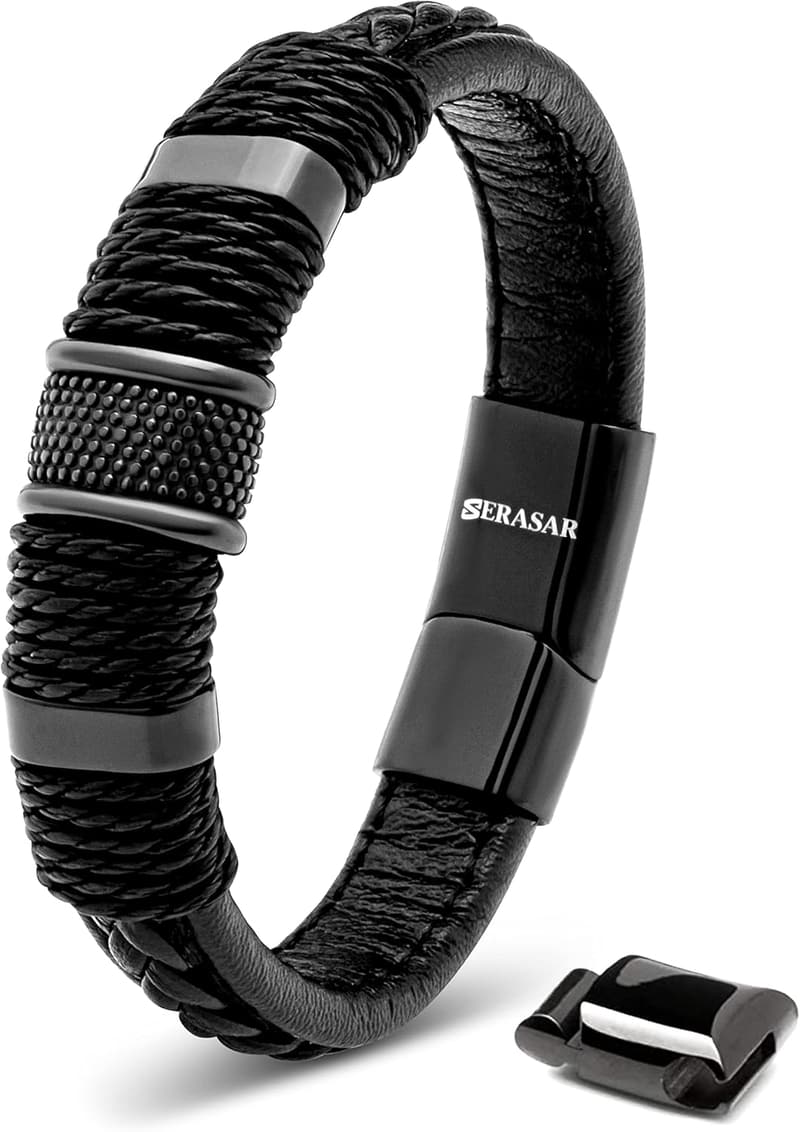 Men's Leather Bracelet with Stainless Steel Clasp | Gift Boxed