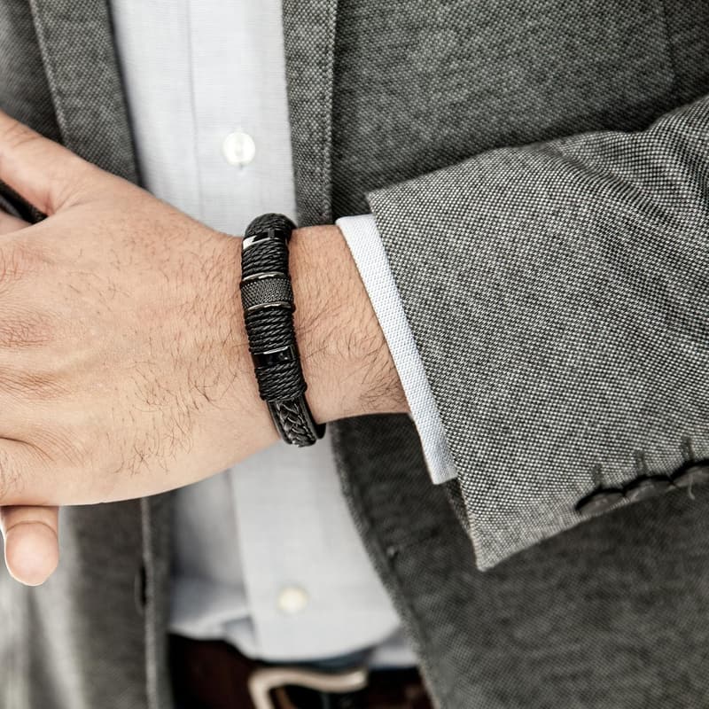 Men's Leather Bracelet with Stainless Steel Clasp | Gift Boxed