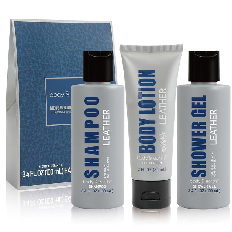 Men's Self-Care Gift Set: Leather Scent Shower Gel & Lotion