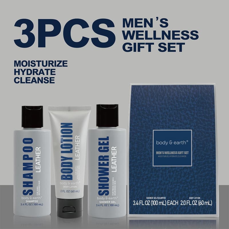 Men's Self-Care Gift Set: Leather Scent Shower Gel & Lotion