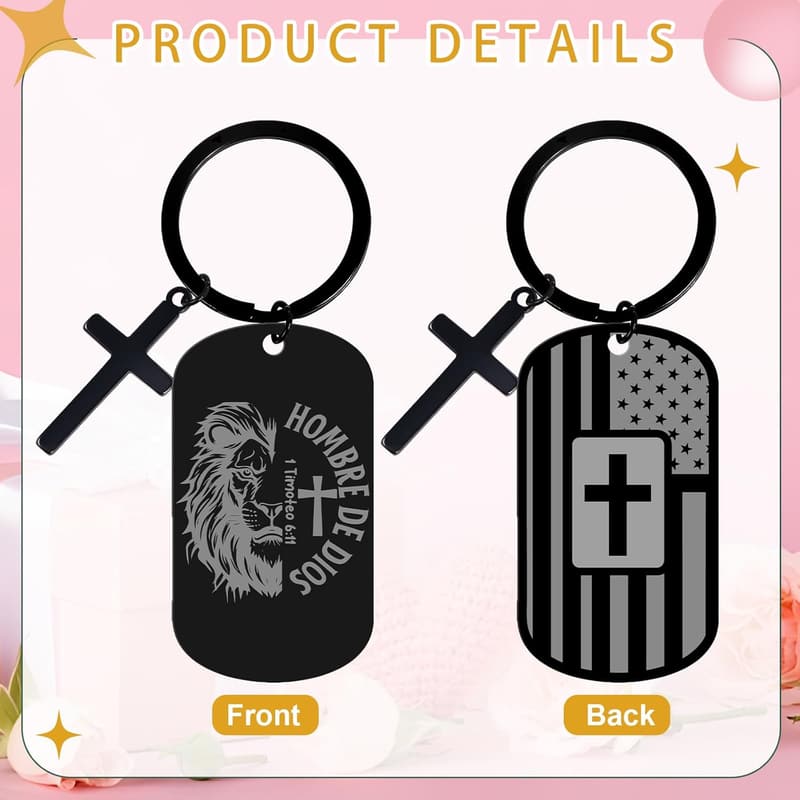 Religious Father's Day American Flag Keychain for Dad