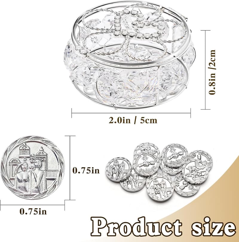 Catholic Wedding Arras Coin Set with Decorative Box and Crystals