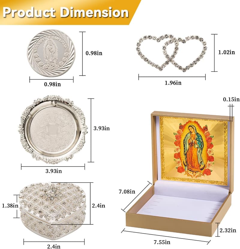 Catholic Wedding Arras Set with Virgen De Guadalupe Box