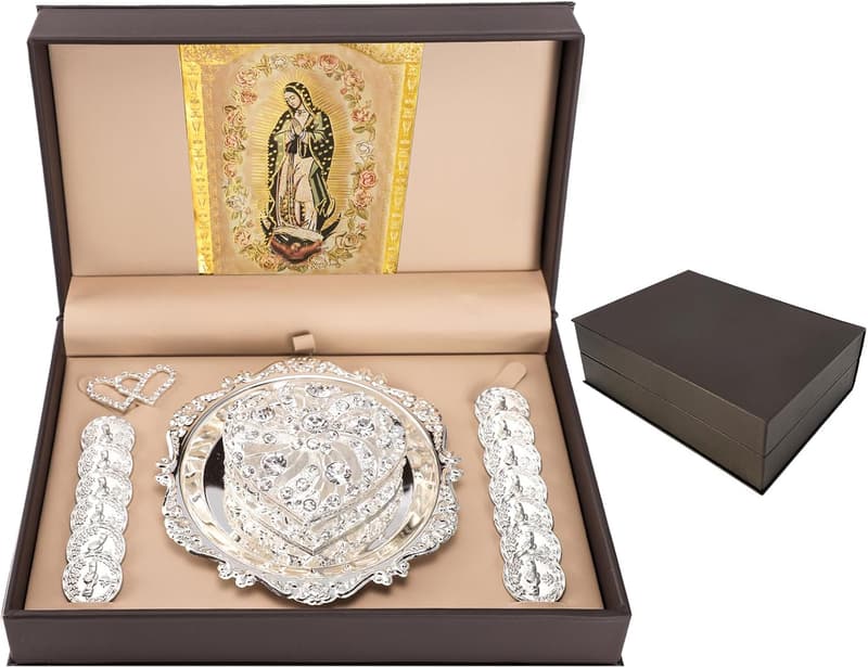 Catholic Wedding Arras Set - Silver Virgen de Guadalupe