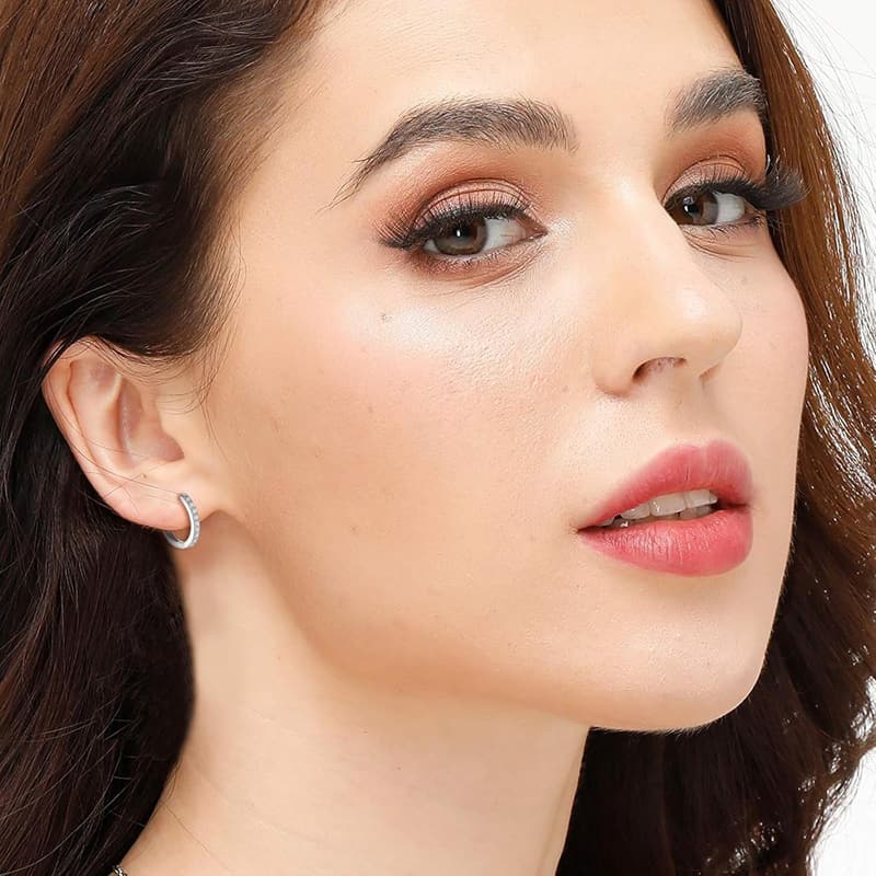 Small Hoop Earrings with Cubic Zirconia - 3 Pairs for Women & Men