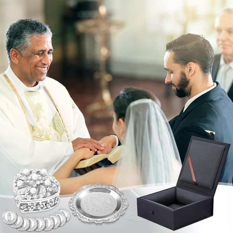 Virgen of Guadalupe Wedding Arras Coins Set with Heart Box