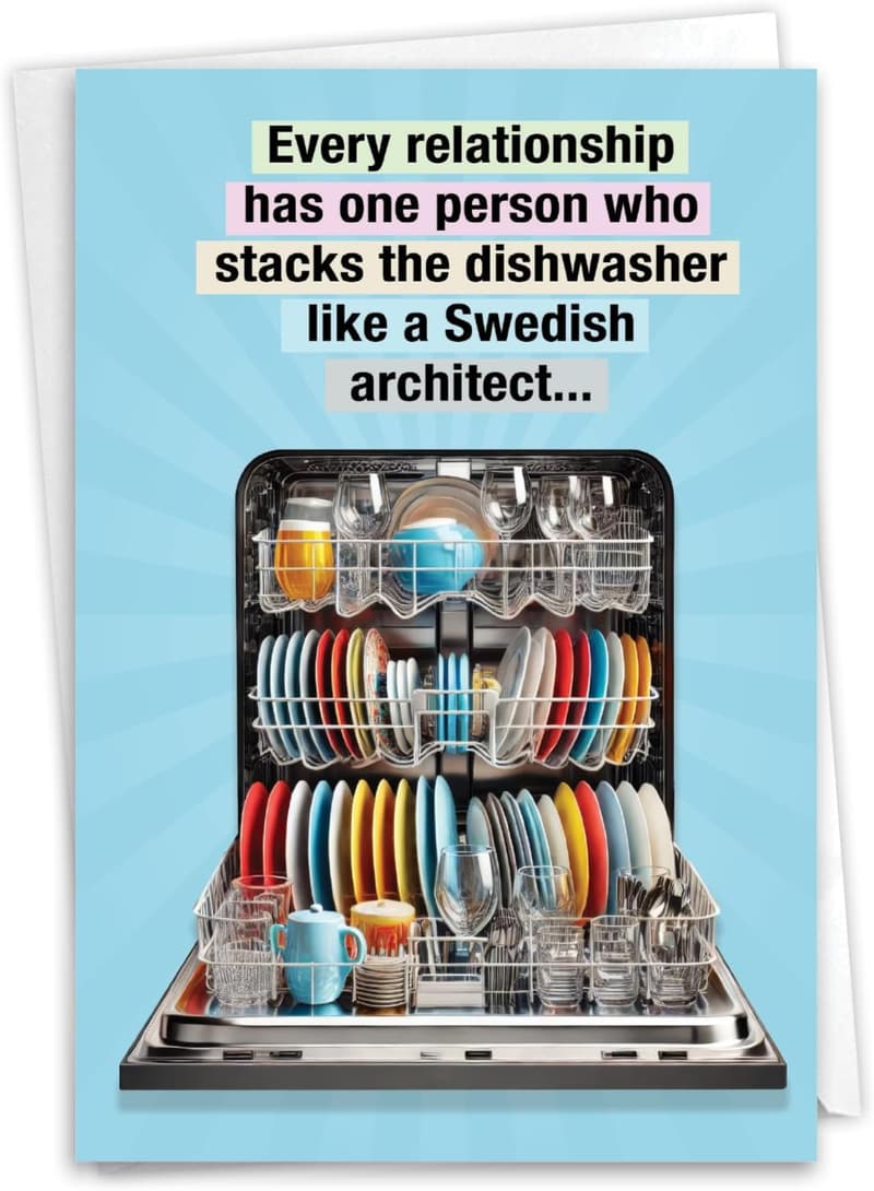 Funny Anniversary Card - Stacking the Dishwasher Design