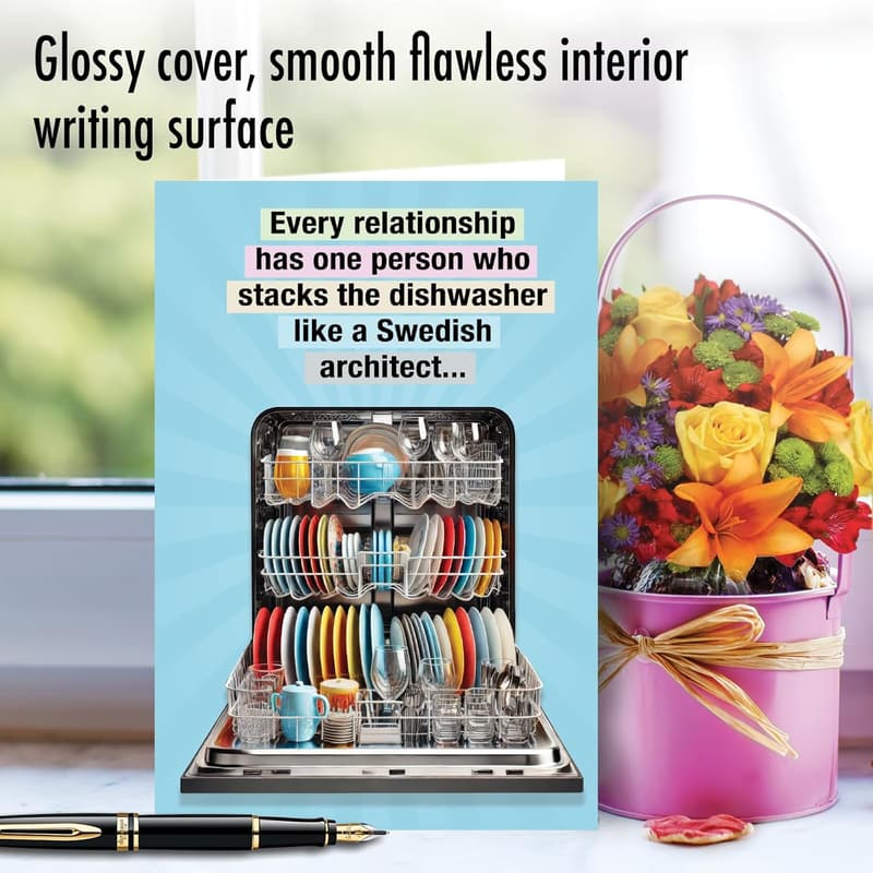 Funny Anniversary Card - Stacking the Dishwasher Design