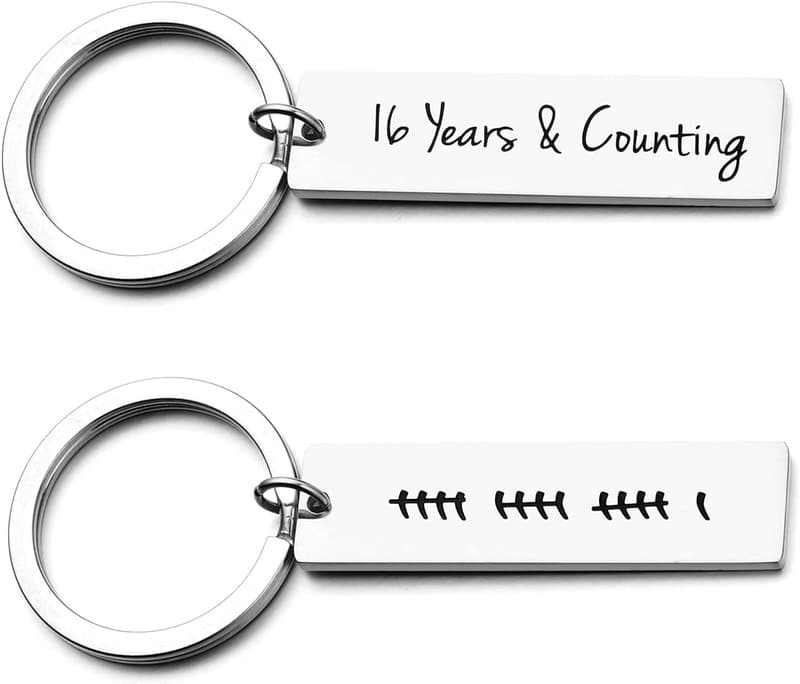 17th Anniversary TallyMark Keychain Gift for Couples