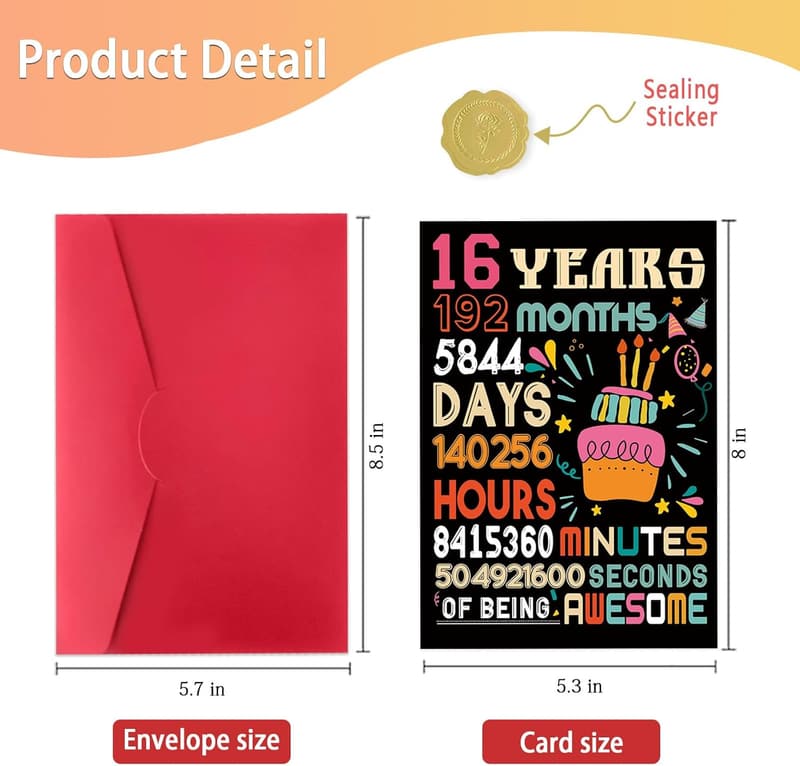 16th Birthday Card for Son or Daughter, Unique Decorations
