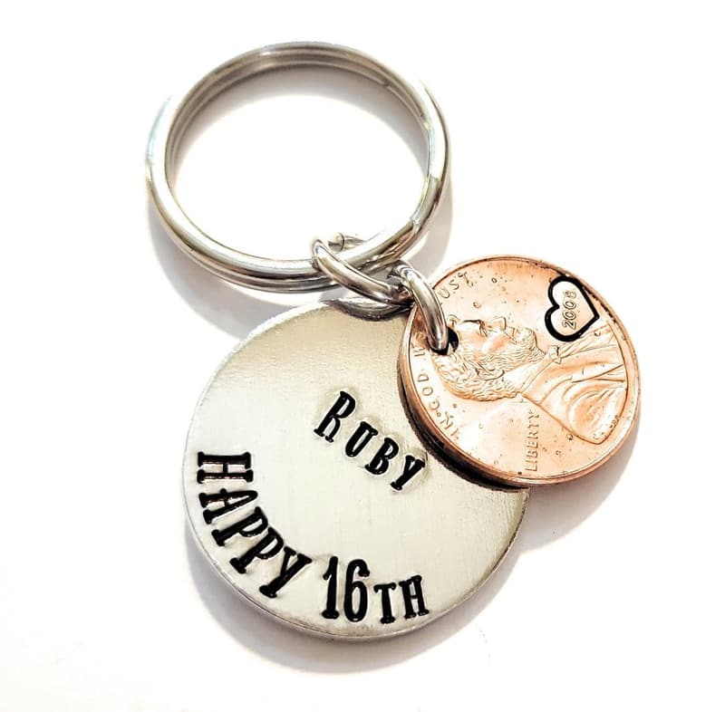 Personalized 16th Birthday Lucky Penny Key Chain