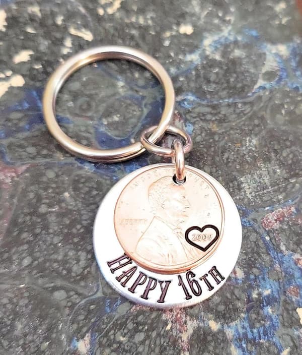 Personalized 16th Birthday Lucky Penny Key Chain