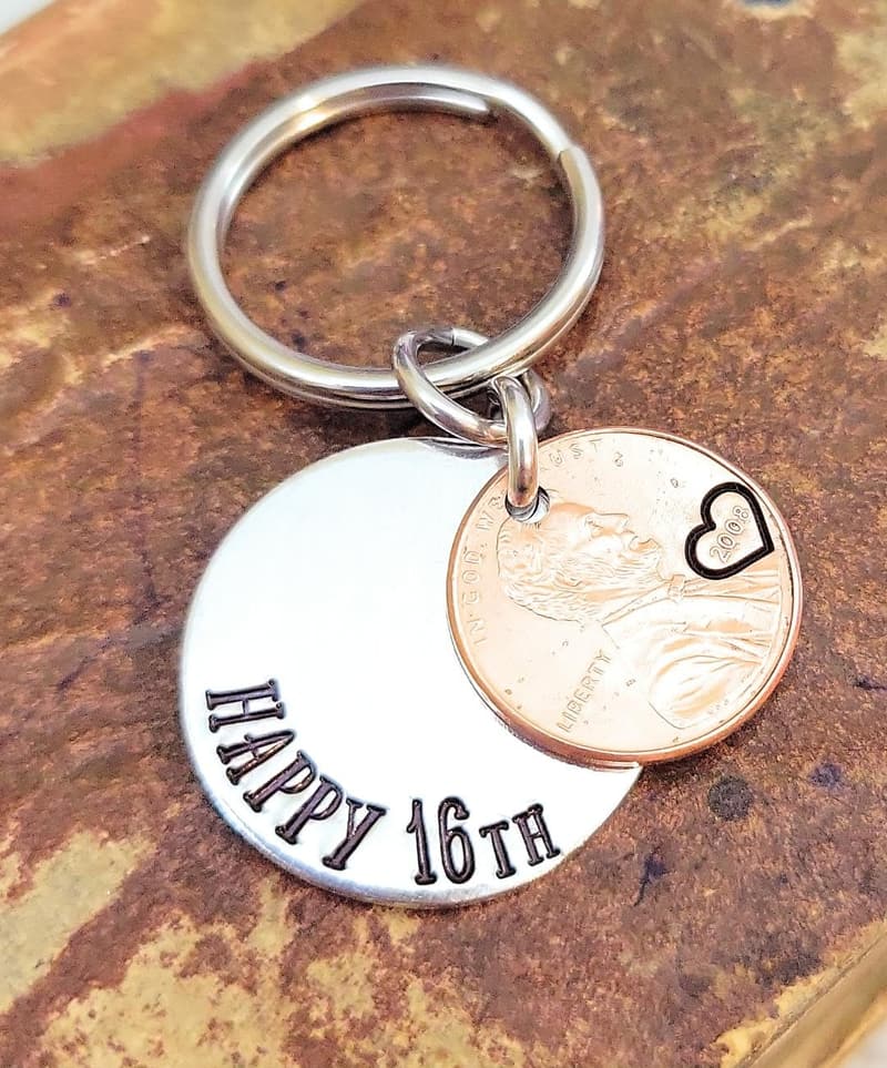 Personalized 16th Birthday Lucky Penny Key Chain