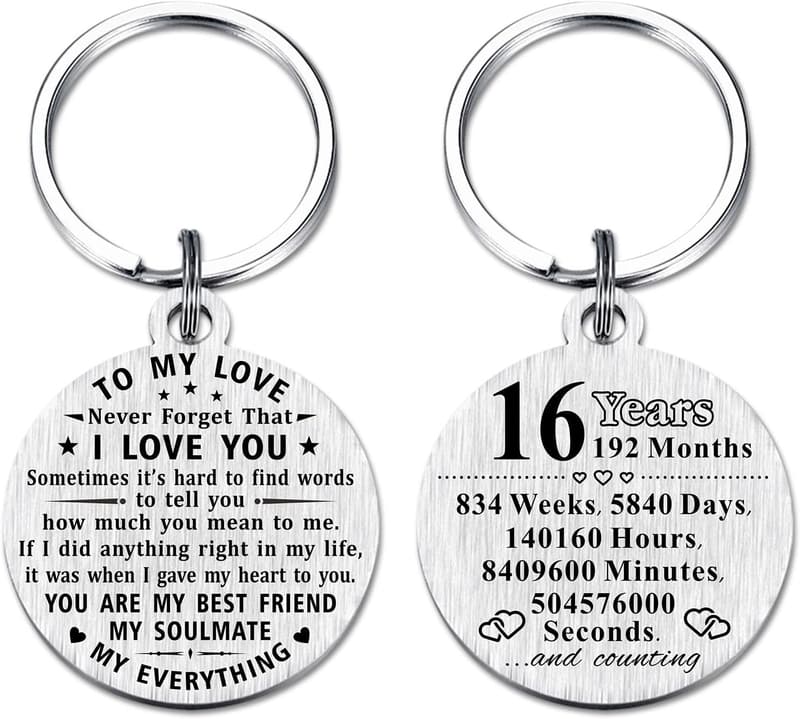 16th Anniversary Engraved Steel Keychain for Couples