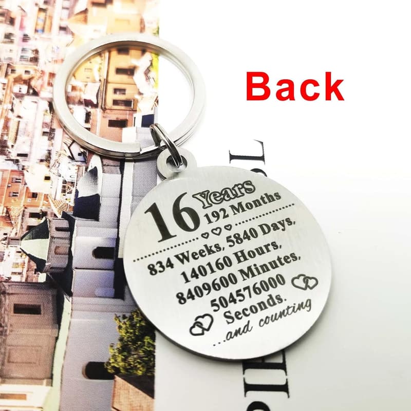 16th Anniversary Engraved Steel Keychain for Couples