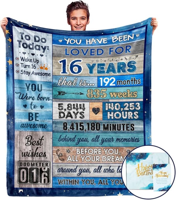 16th Birthday Blanket Gift Set for Boys & Girls, 60