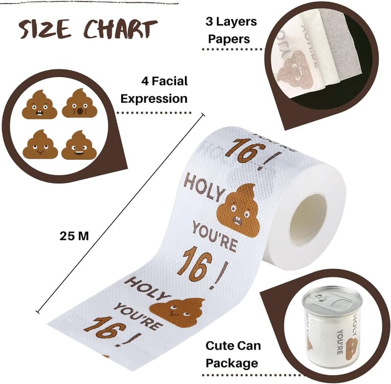 16th Birthday Funny Toilet Paper Gag Gift for Kids