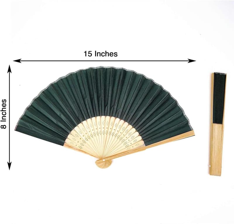Emerald Green Silk Folding Fans - 5 Pack for Weddings & Events