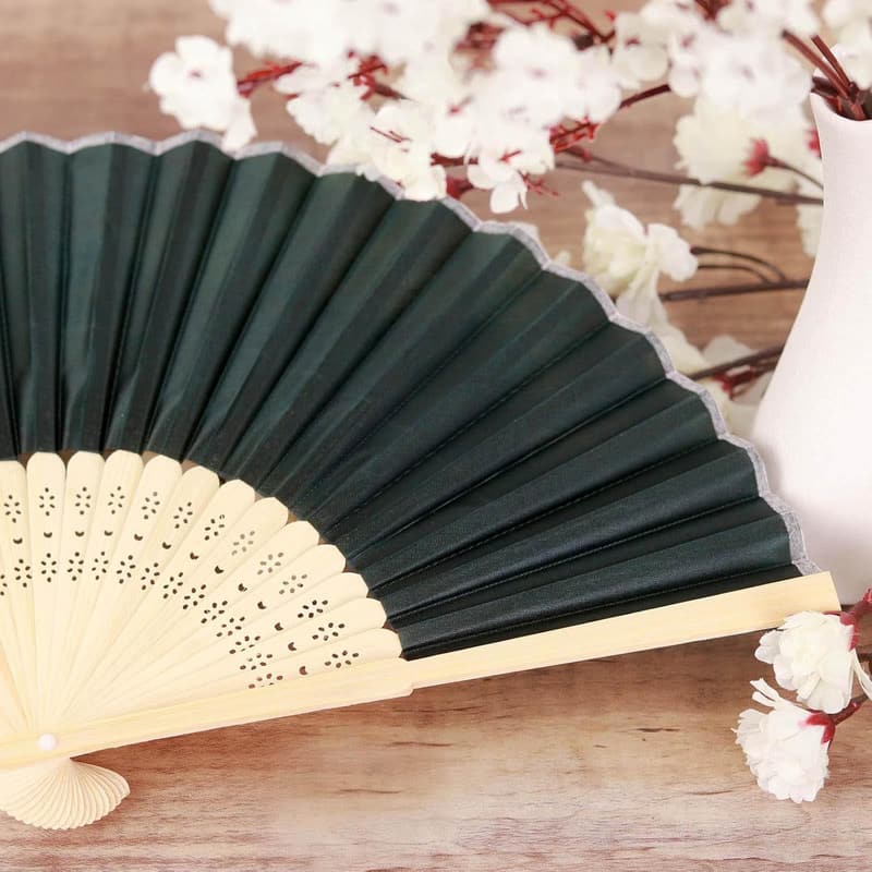 Emerald Green Silk Folding Fans - 5 Pack for Weddings & Events
