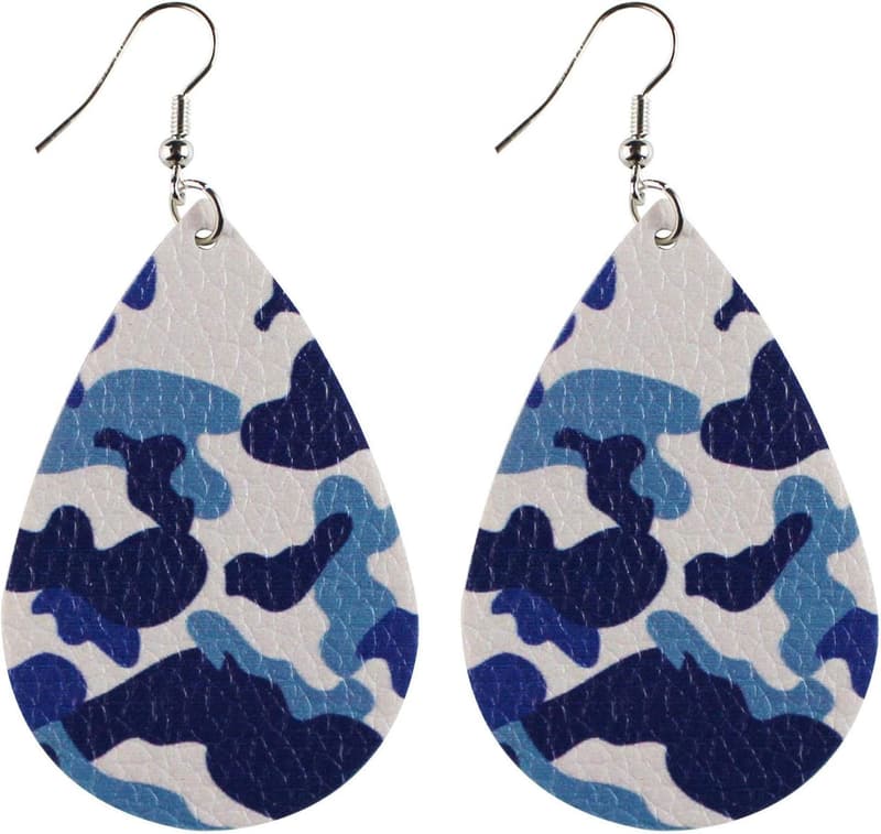 Camo Leather Teardrop Earrings Set for Women - 10 Pairs