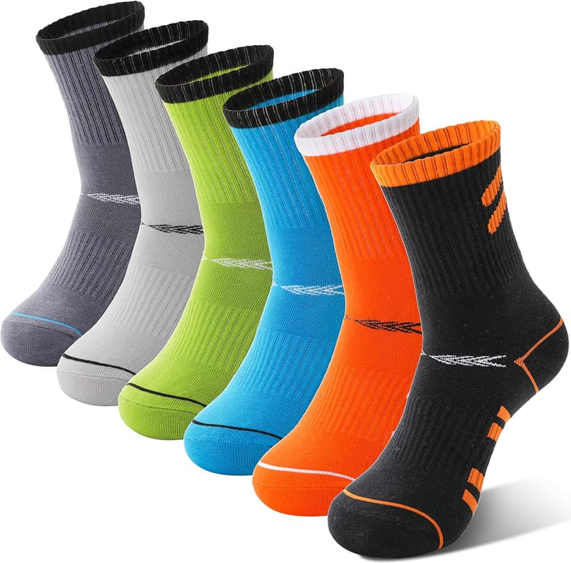 Boys' Athletic Crew Socks - 6 Pairs, Soft Cotton, Breathable