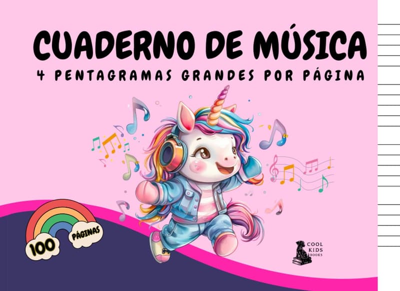 Children's Unicorn Music Notebook with Large Staves