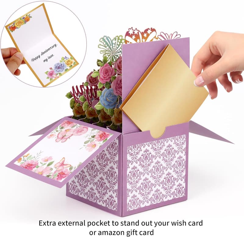 3D Pop-Up Anniversary Card for Couples with Envelope