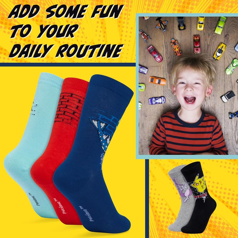 Pokemon Boys' Breathable Calf Socks - Pack of 5