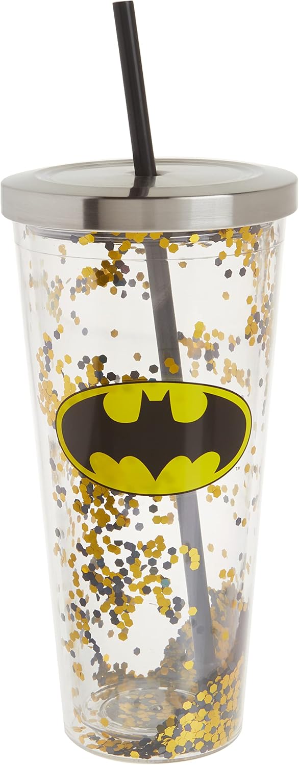 Batman Logo Glitter Cup with Straw, 20 oz