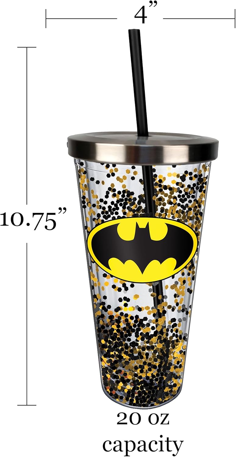 Batman Logo Glitter Cup with Straw, 20 oz