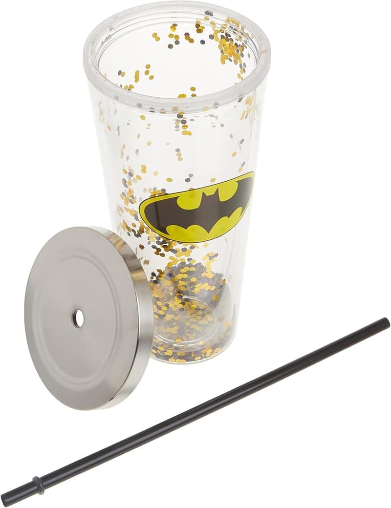 Batman Logo Glitter Cup with Straw, 20 oz