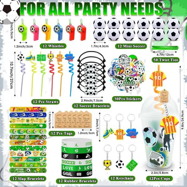 Soccer Birthday Party Supplies - 208 Pcs Set with Favors & Decorations
