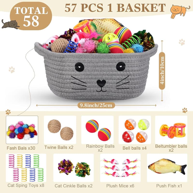 Interactive Cat Toy Set with 58 Colorful Crinkle Balls