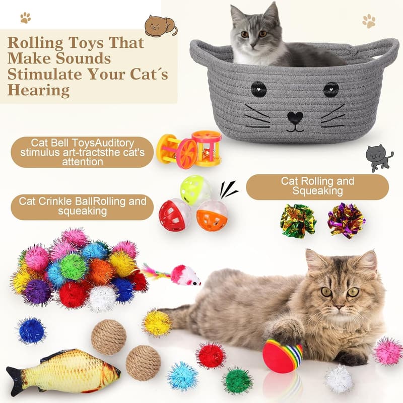 Interactive Cat Toy Set with 58 Colorful Crinkle Balls
