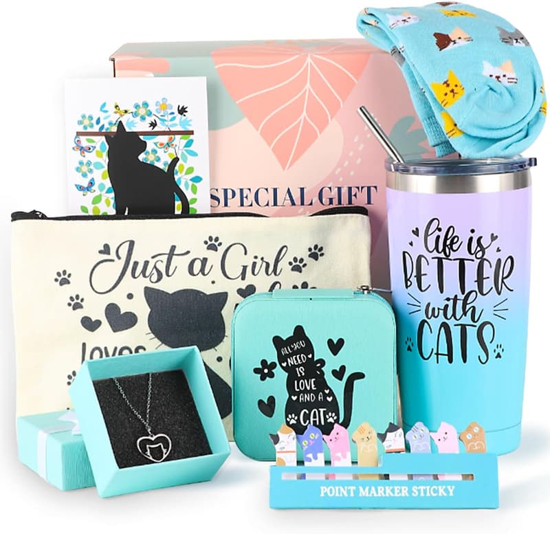 Cat Lover Gift Basket with 20 oz Tumbler for Women