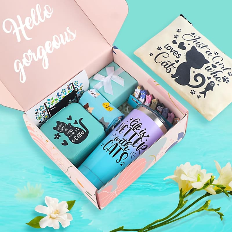 Cat Lover Gift Basket with 20 oz Tumbler for Women
