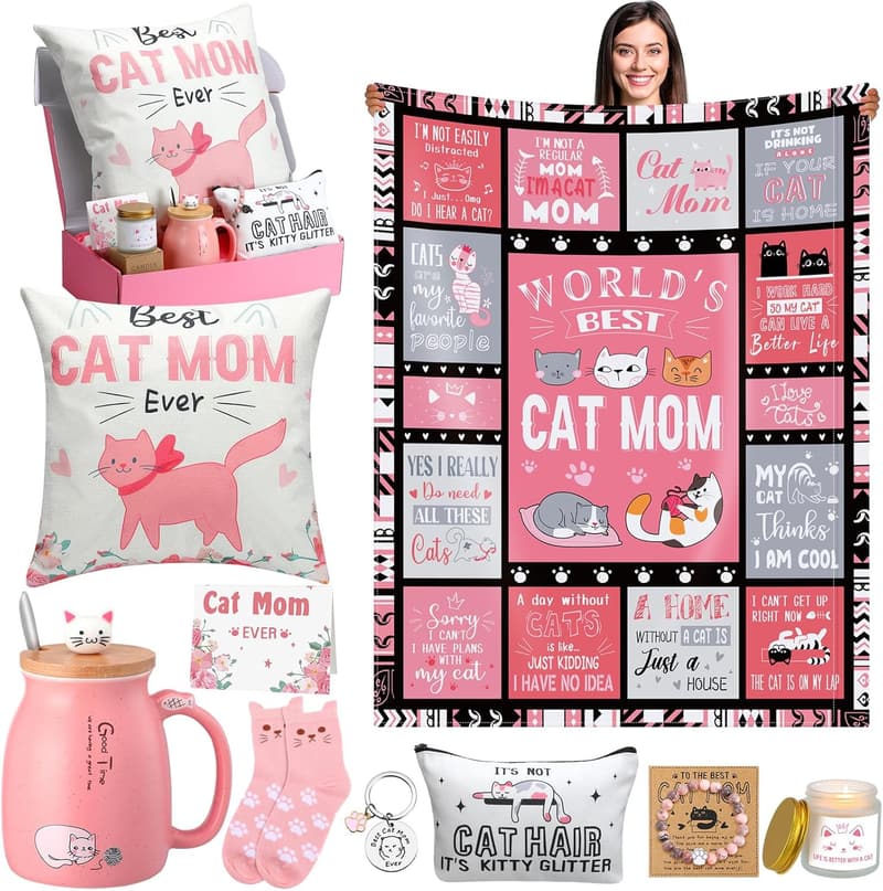 Cat Mom Gift Set: 11-Piece Basket for Cat Lovers