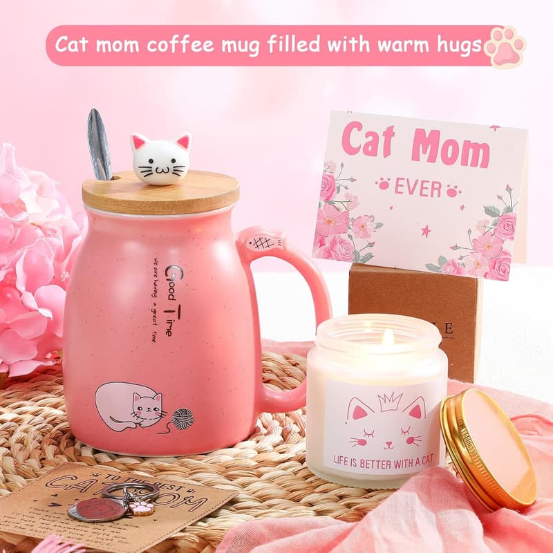 Cat Mom Gift Set: 11-Piece Basket for Cat Lovers