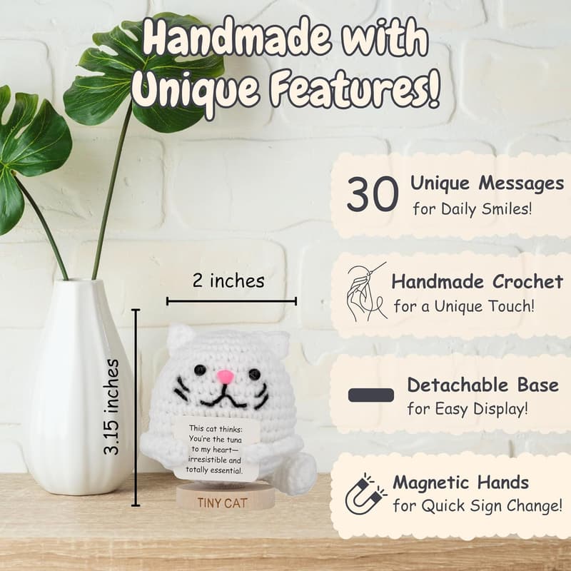 Handmade Cat Crochet Doll with 30 Positive Signs for Cat Moms