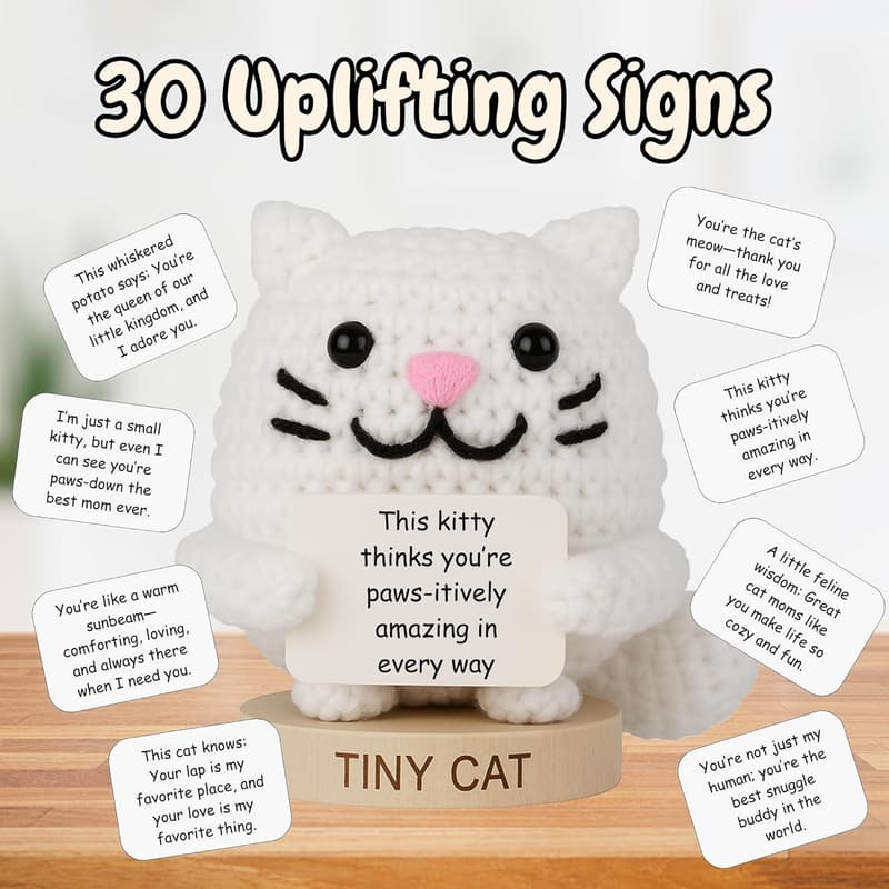 Handmade Cat Crochet Doll with 30 Positive Signs for Cat Moms