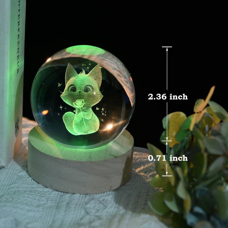 Cat Lovers 3D Crystal Ball with Colorful Light Base