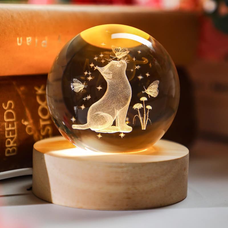 Luminous 3D Cat Crystal Ball for Cat Lovers - 2.36 Inch
