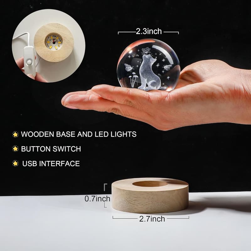Luminous 3D Cat Crystal Ball for Cat Lovers - 2.36 Inch