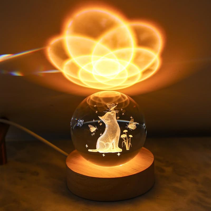 Luminous 3D Cat Crystal Ball for Cat Lovers - 2.36 Inch