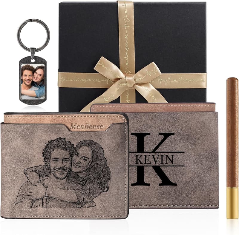 Personalized Men's Wallet - Custom Photo & Name Gift Set