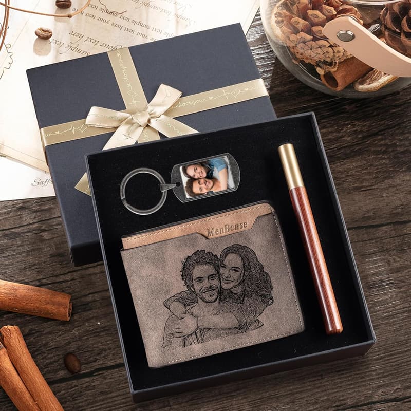 Personalized Men's Wallet - Custom Photo & Name Gift Set