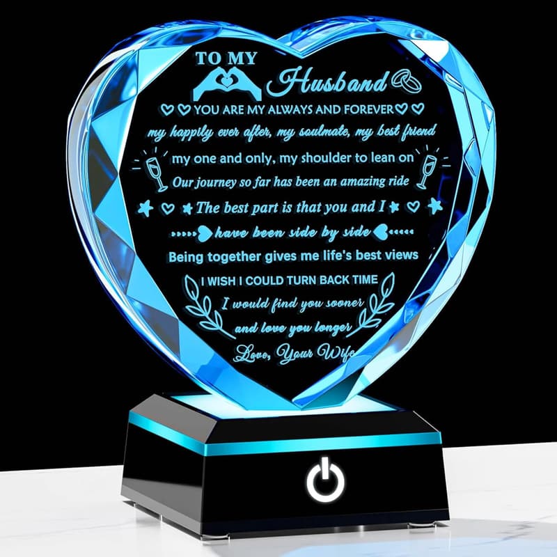 Anniversary Crystal Heart Keepsake with LED Base for Him